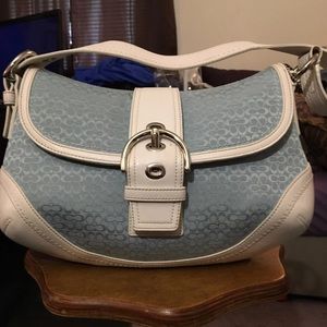 Blue and white Coach handbag
